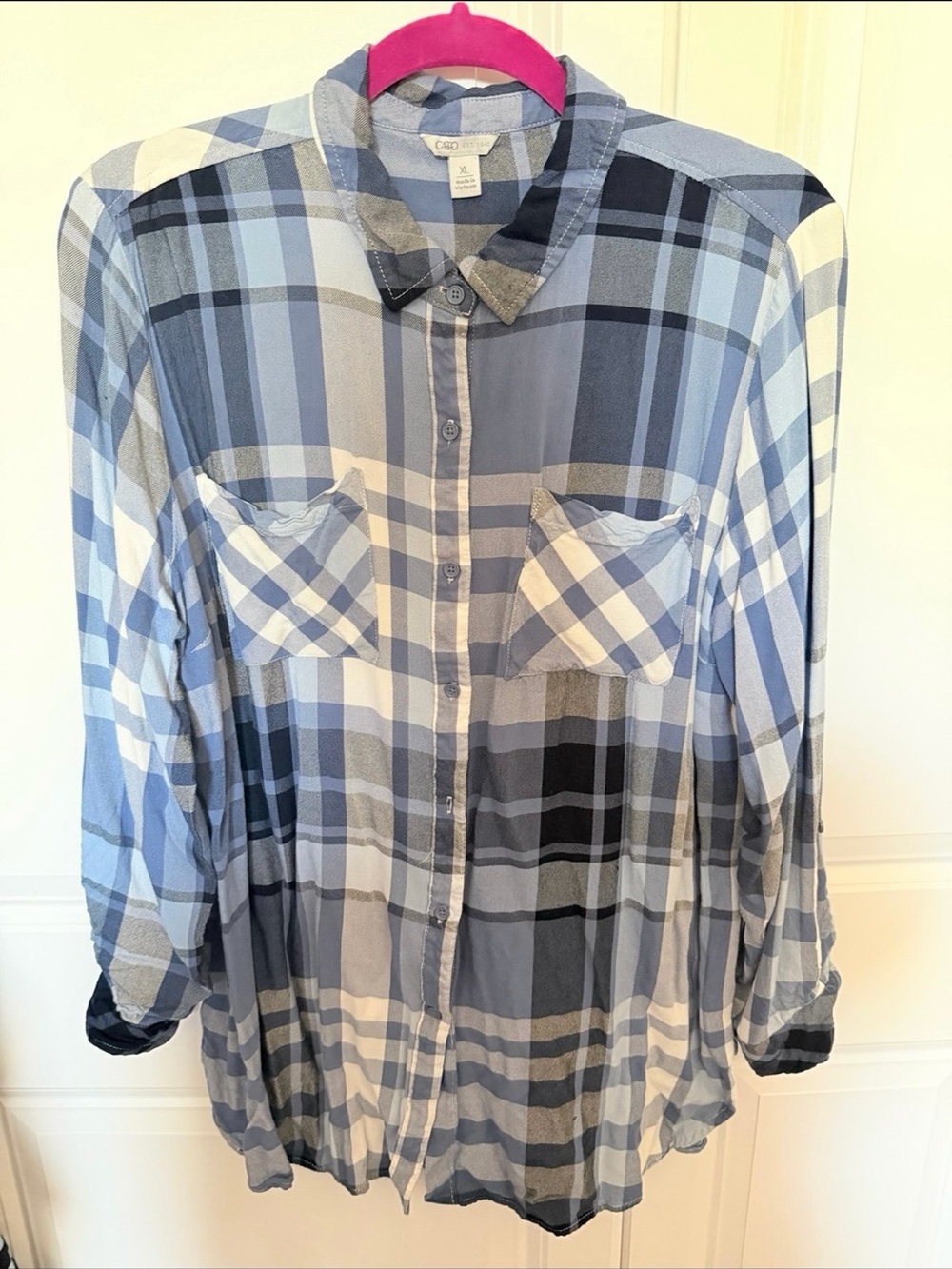 Cato Light Blue Plaid Button-Up Shirt